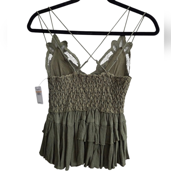 Free People Adella Cami Olive Green Lace Ruffle Top - Picture 11 of 12